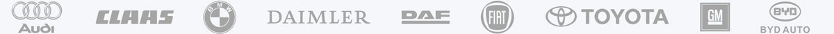 Our Customers Audi, Claas, BMW, Daimler, DAF Trucks, Fiat, Toyota, General Motors, Shenzhen BYD Auto
