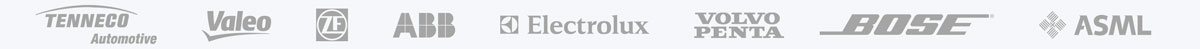 Our Customers Tenneco, Valeo Group, ZF Group, ABB, AB Electrolux, AB Volvo Penta, Bose, ASML